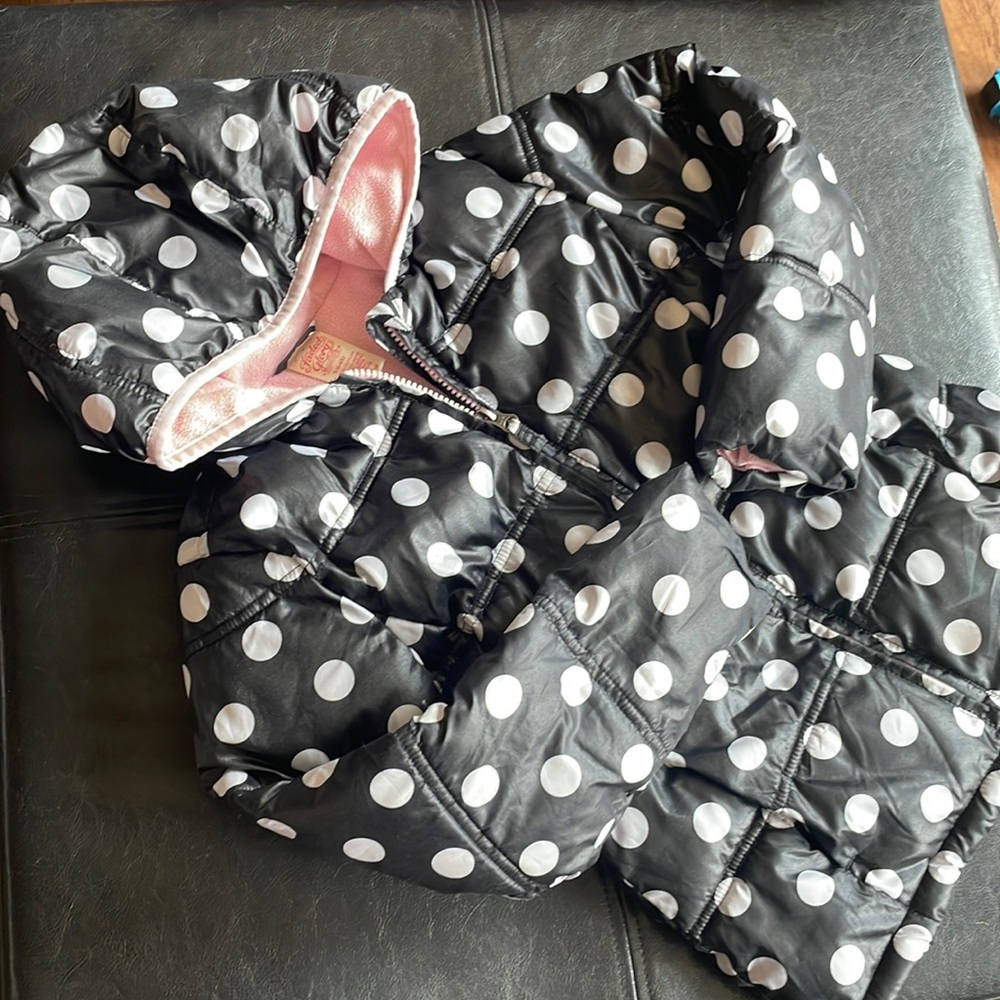 Faded Glory Black and White Polka-dot Girls Puffer Coat